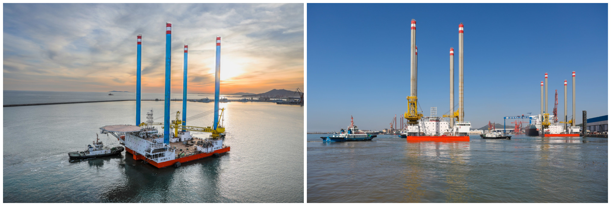 渤船重工建造的華科1號、2號自升助航式作業(yè)平臺命名交工